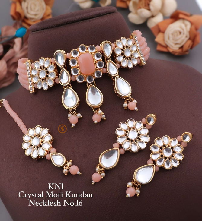 KN 16 Designer Crystal Moti Kundan Necklace Set Manufacturers
